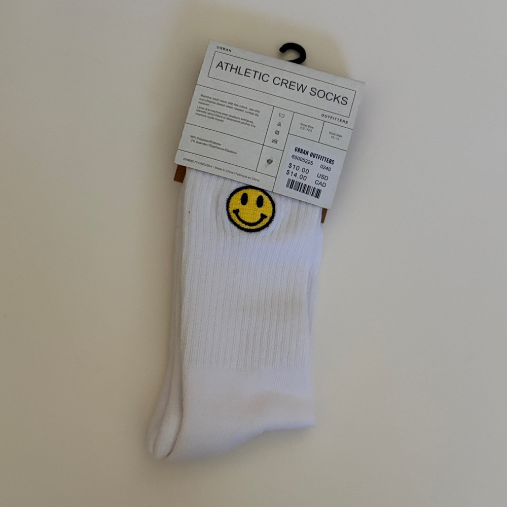 Urban Outfitters White Crew Socks with Smiley Face
